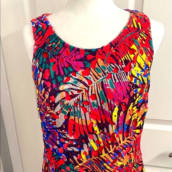 Frank Lyman Design Multicolour Tropical Cocktail Dress Laser Cut Lace Size 12 - Picture 5 of 10
